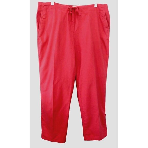 Talbots Cotton Linen Blend Ankle Pants Roll-Tab Hem Button Zip Drawstring - 16P - Picture 1 of 9